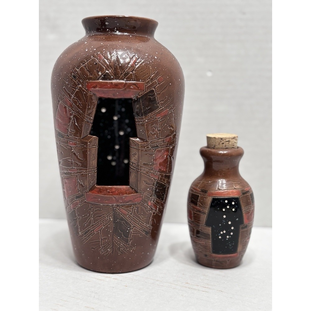 Keith Chino Acoma Pueblo Pottery "Ancient Cosmos" 2010 Signed Set of 2 Vases